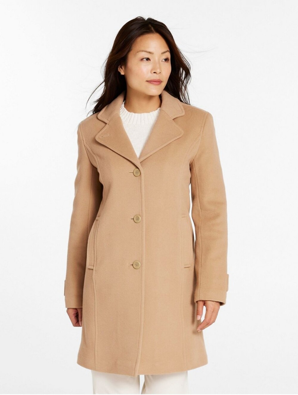 L.L. Bean Womens 10 Petite (MED) Camel Color Lambswool Old Money Chic Polo Coat